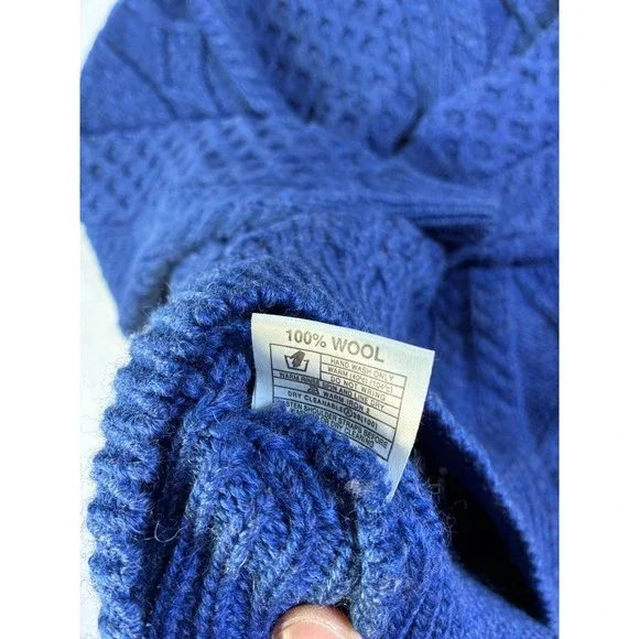 Vintage Quill's Woolen Market Blue Fisherman Sweater Men's XL Wool Cable Knit